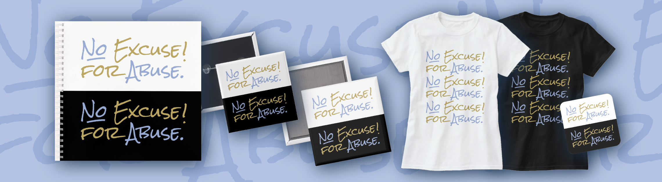 Alcoholic vs. alcohol use disorder. “No Excuse for Abuse” product collection image.