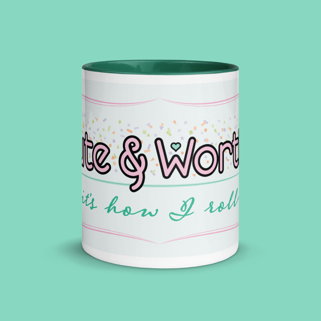 Cute & Worthy Mug Dark Green front side Cute & Worthy Mug Dark Green front side