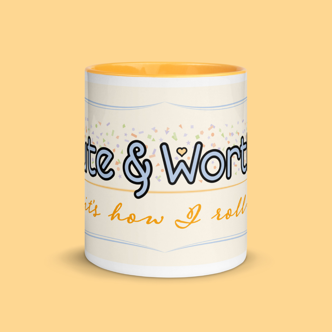 Cute & Worthy Mug Golden Yellow front side Cute & Worthy Mug Golden Yellow front side