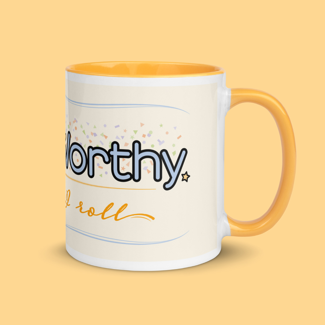 Cute & Worthy Mug Golden Yellow right side Cute & Worthy Mug Golden Yellow right side