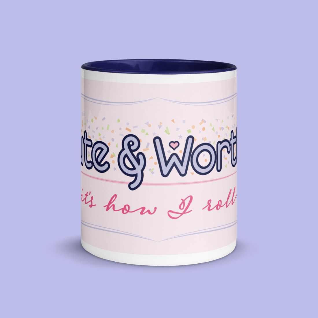 Cute & Worthy Mug Navy Blue front side Cute & Worthy Mug Navy Blue front side