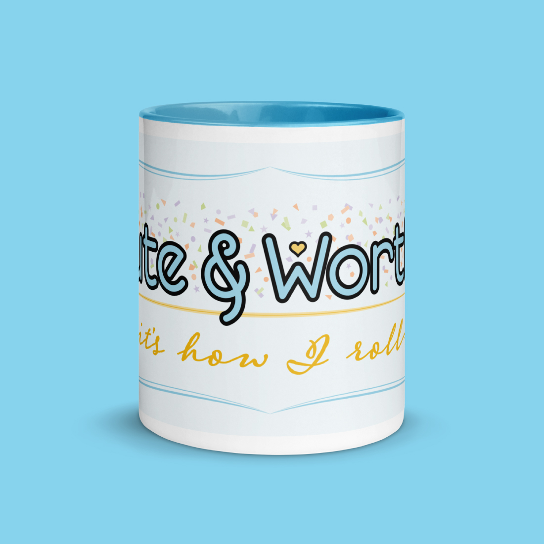 Cute & Worthy Mug Teal Blue front side Cute & Worthy Mug Teal Blue front side