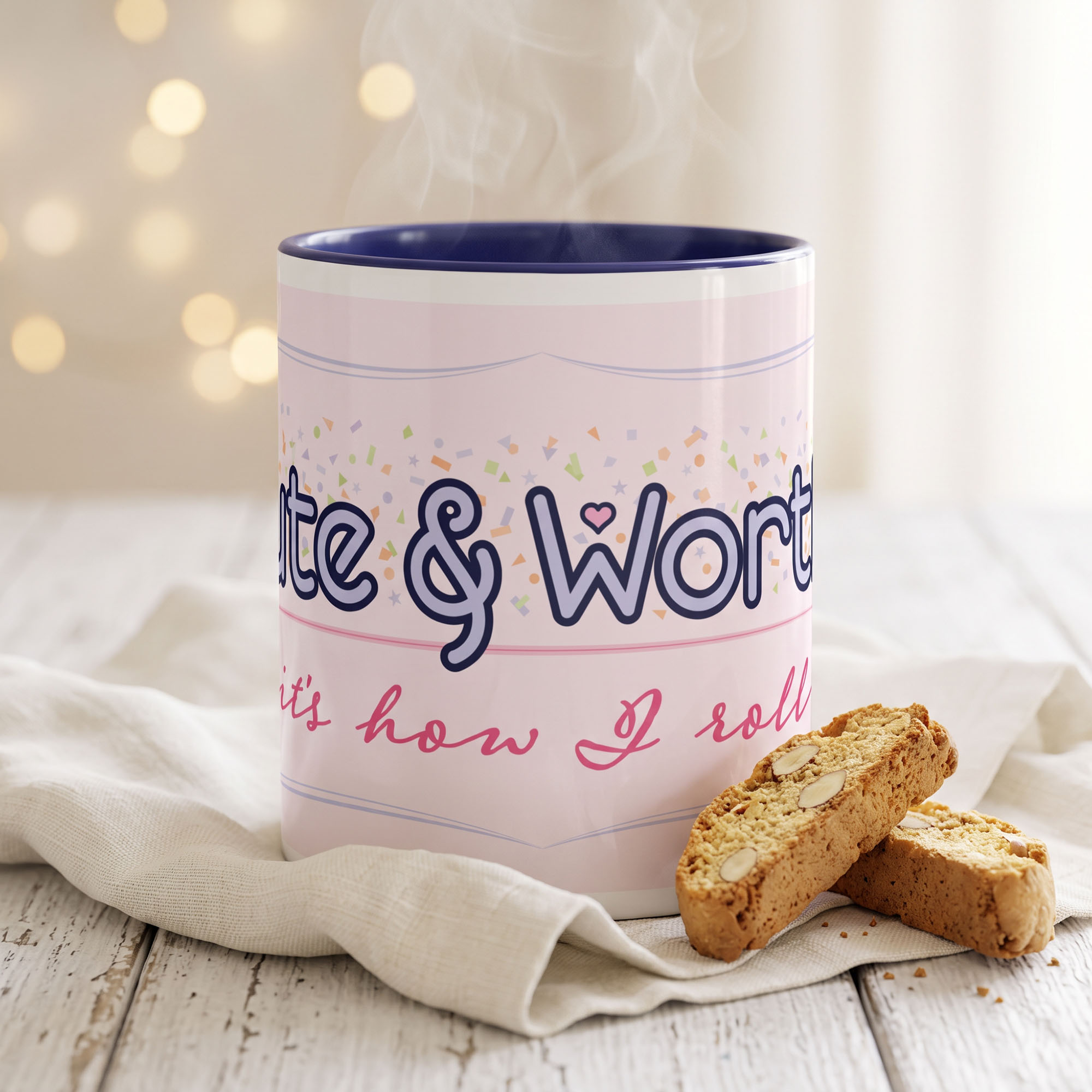 Cute & Worthy Mug Navy Blue front Cute & Worthy Mug Navy Blue front