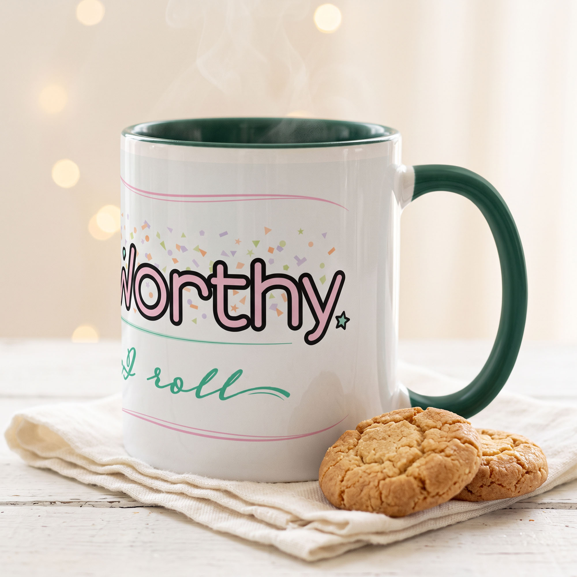 Cute & Worthy Mug Dark Green right side Cute & Worthy Mug Dark Green right side