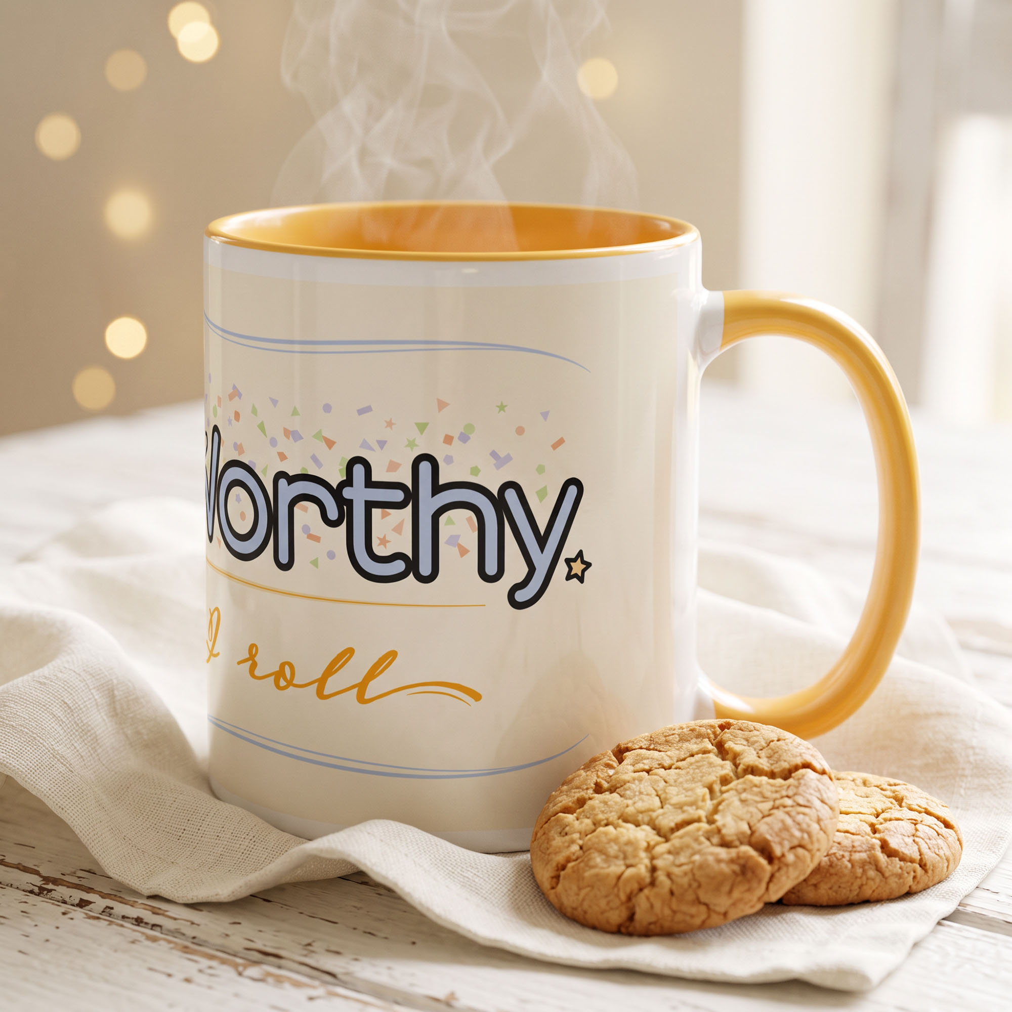 Cute & Worthy Mug Golden Yellow right side Cute & Worthy Mug Golden Yellow right side