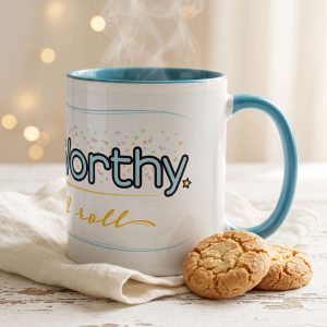 Cute & Worthy Mug Teal Blue right side